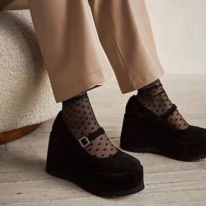 NEW FREE PEOPLE PLATFORM WEDGE SABRINA MARY JANE BLACK SUEDE